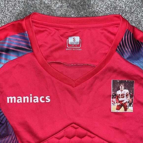 Hot Pink Padded Sleeves Soccer GK Goalie Jersey Youth Kids Girls Patrick Mahomes - Picture 2 of 4